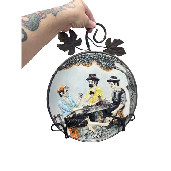 Mid Century Calabria Italian VTG Ceramic Raised Scene Hand painted Wall Art - Picture 10 of 10